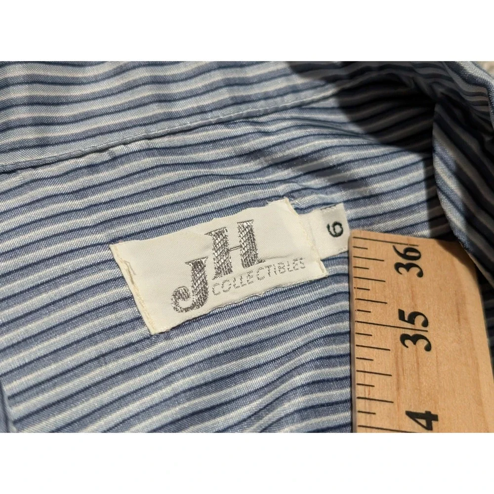 JH Collectibles Vintage Blue White Striped Button Up Blouse Womens 6 Long Sleeve